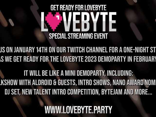Flyer for Get Ready for Lovebyte 2023 Stream: Flyer uploaded by psenough