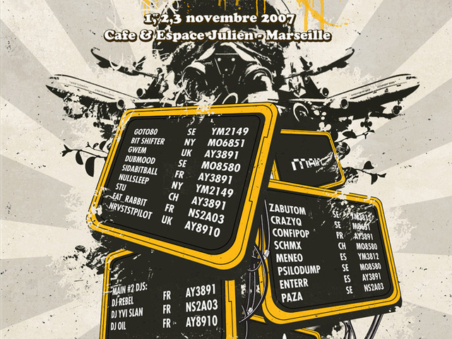 Flyer for MAIN 02: MAIN#2 and Data Airlines Festival official flyer